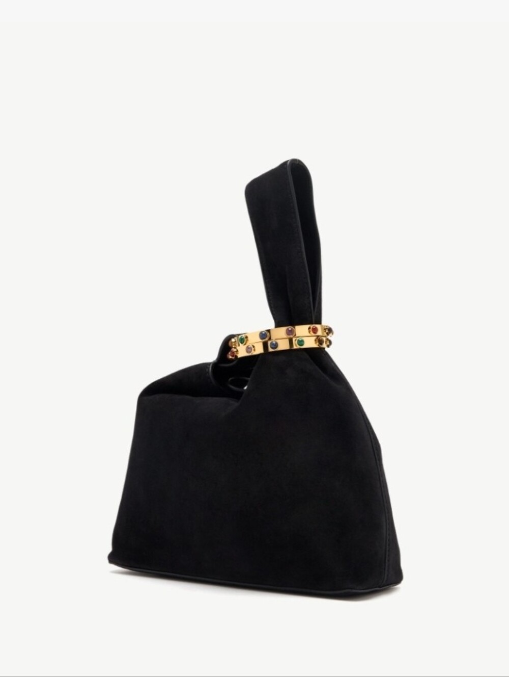 Black Suede Knot Wristlet Bag with Gold Accent - Picture 4 of 10